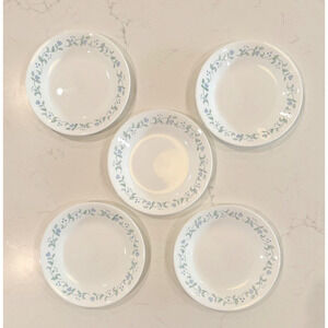 CORELLE COUNTRY COTTAGE Pattern Set of 5 Bread Plates 6 3/4" Blue Green White